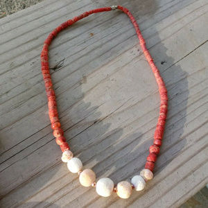 Vintage natural red sponge coral round necklace